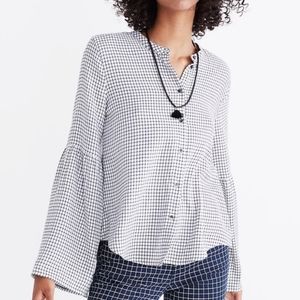 Madewell size XS white check bell sleeve blouse.